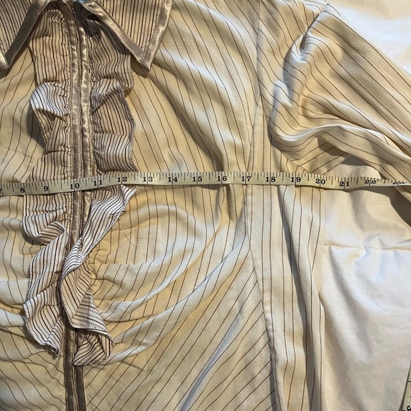 VTG  Pinstripe brown ruffle front hook and loop closing silk edge Ham detail - Picture 10 of 15